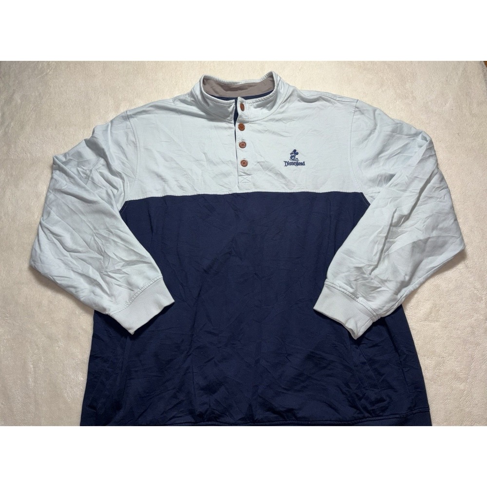 Disneyland Vintage Two Tone Blue Quarter Button Sweatshirt Men's Size 3XL